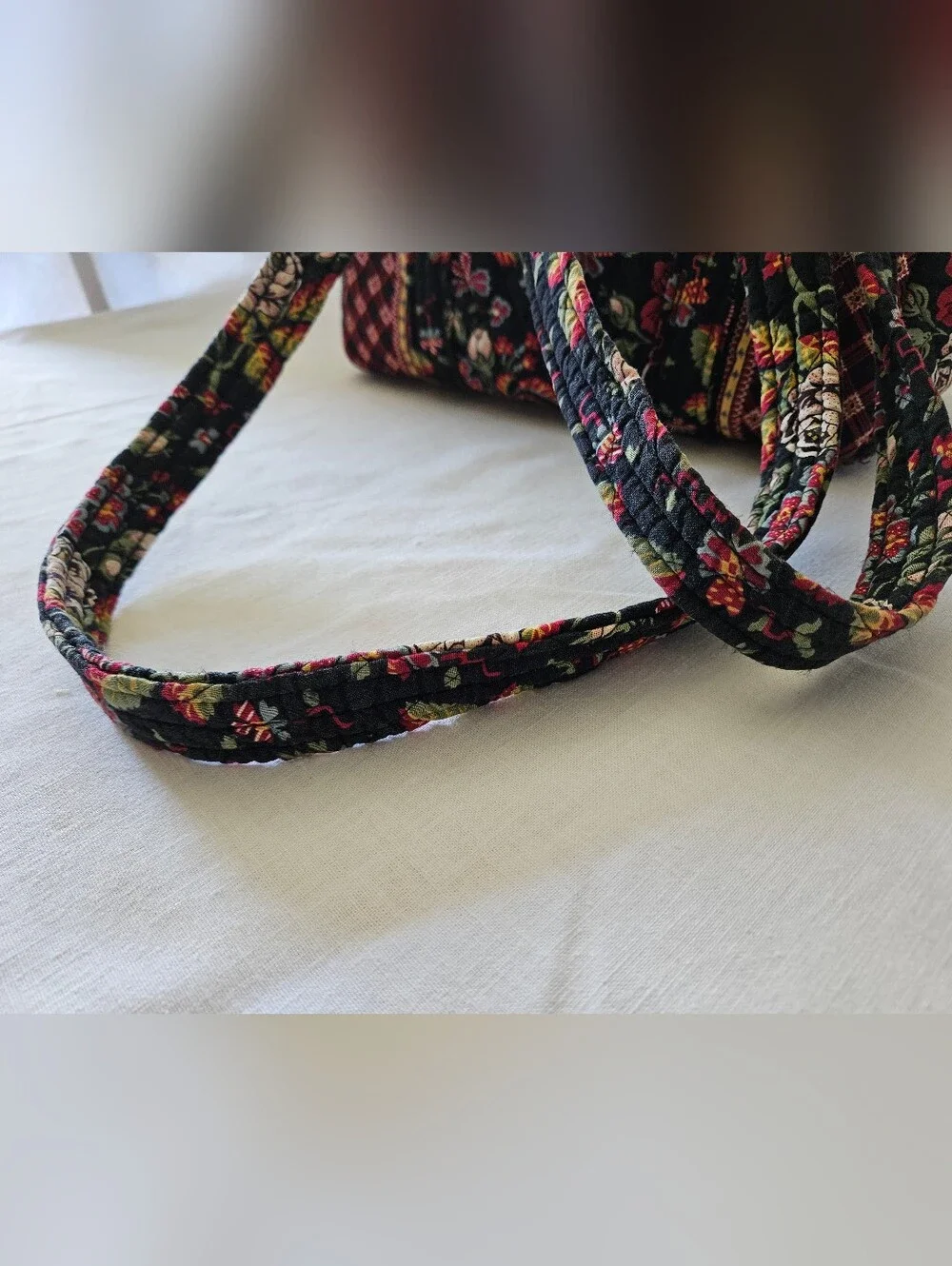 Quilted Floral Vera Bradley Mini Duffel in Black and Red - Women’s Shoulder Bag - Picture 5 of 9